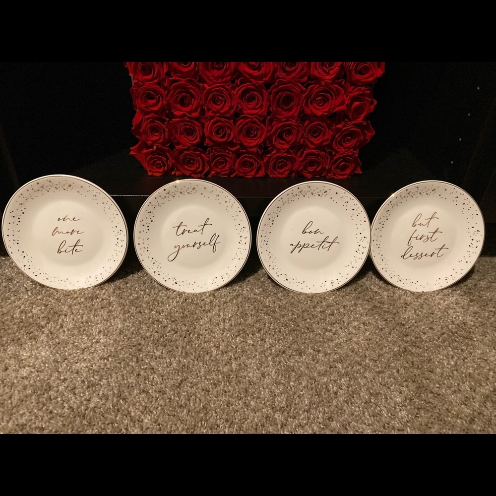 Set of 4 beautifully decorated dessert plates.. each with it’s own statement!